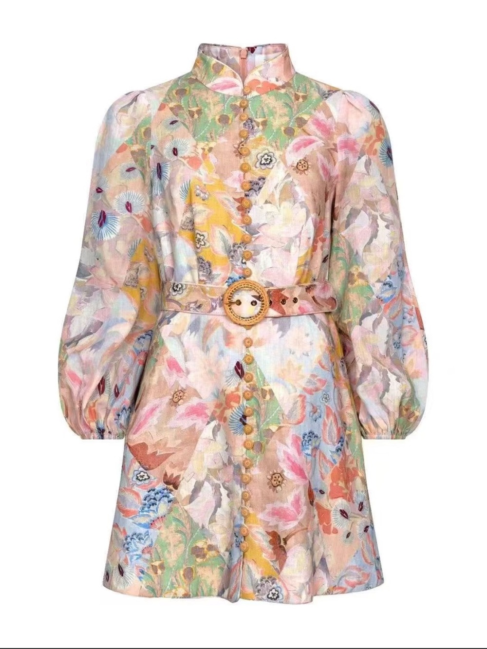 Zimmermann Size 3 Pastel Floral Belted Mini Dress